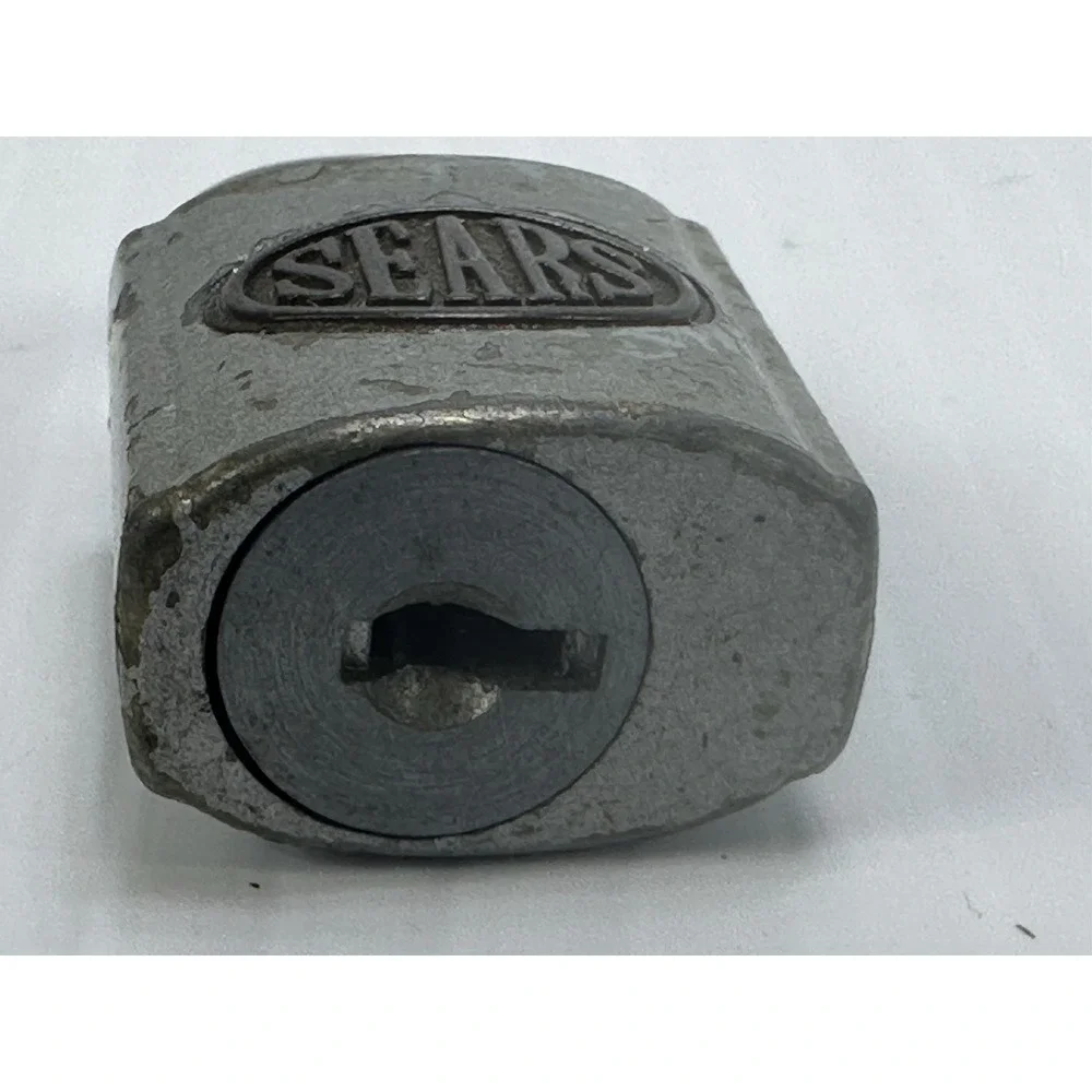 Vintage Oval 3D Badge SEARS Grey Small Padlock 2 Original Keys WORKS Made In USA